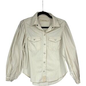 We The Free Cream Cotton Button Up Puff Sleeve Western Style Shirt Extra Small